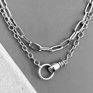 NEW - 2 pcs/set silver tone necklaces, semi thick - HAND